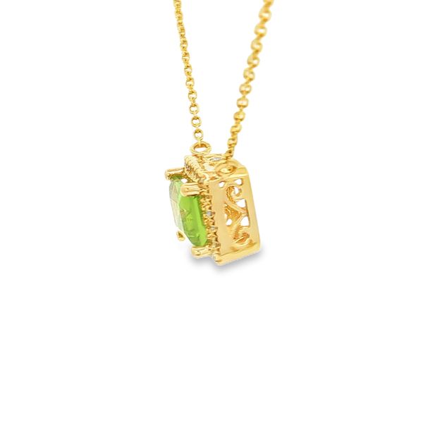 14K Yellow Peridot and Diamond Halo Necklace Image 3 Jaymark Jewelers Cold Spring, NY