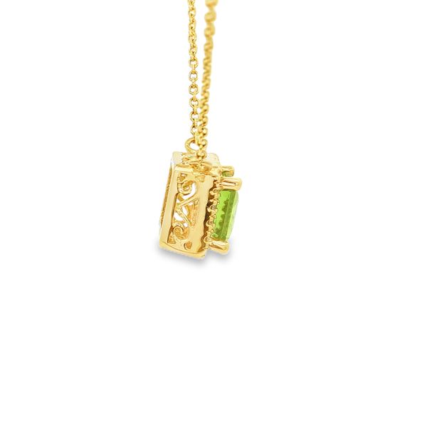 14K Yellow Peridot and Diamond Halo Necklace Image 4 Jaymark Jewelers Cold Spring, NY