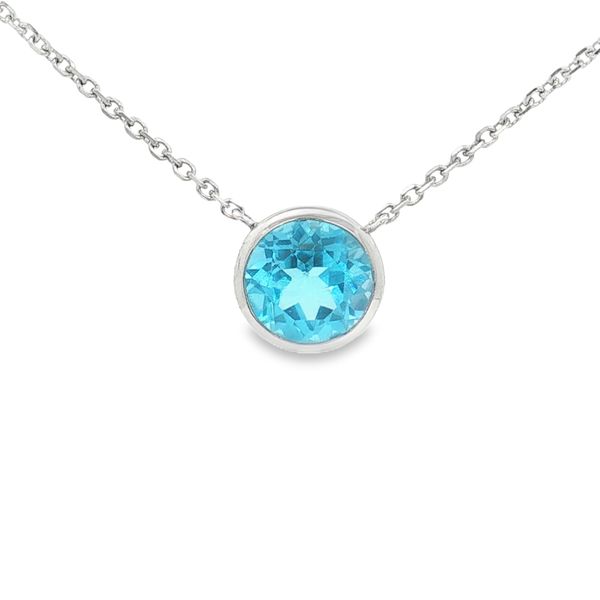 14K White Gold Blue Topaz Bezel Necklace Jaymark Jewelers Cold Spring, NY