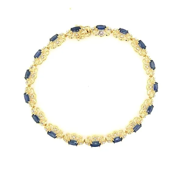 14K Yellow Gold Vintage-style Sapphire and Diamond Bracelet Image 2 Jaymark Jewelers Cold Spring, NY