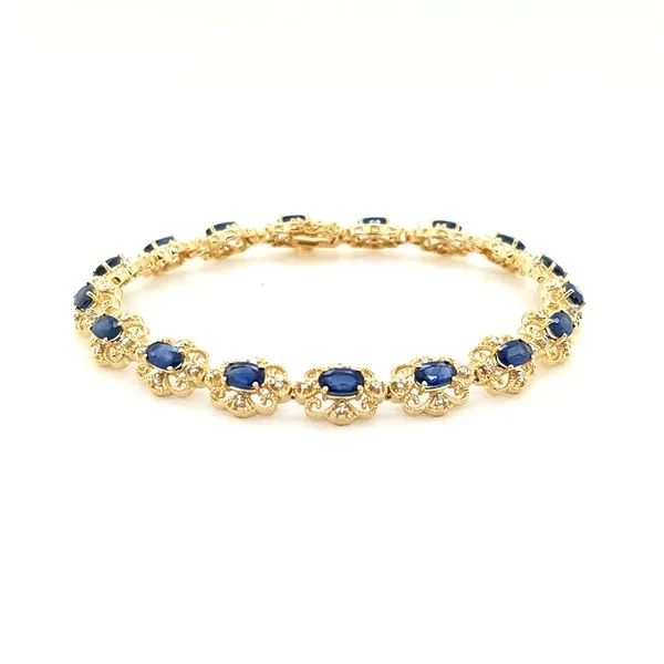 14K Yellow Gold Vintage-style Sapphire and Diamond Bracelet Jaymark Jewelers Cold Spring, NY