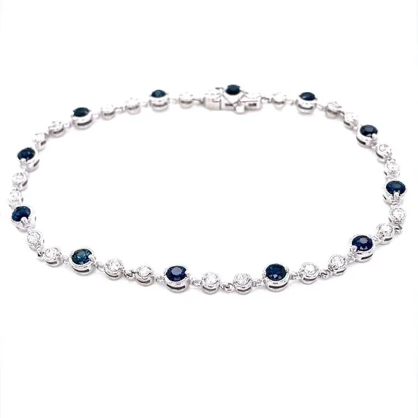 14K White Gold Sapphire and Diamond Bezel Bracelet Jaymark Jewelers Cold Spring, NY