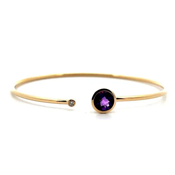 14K Yellow Gold Amethyst and Diamond Bangle Bracelet Jaymark Jewelers Cold Spring, NY