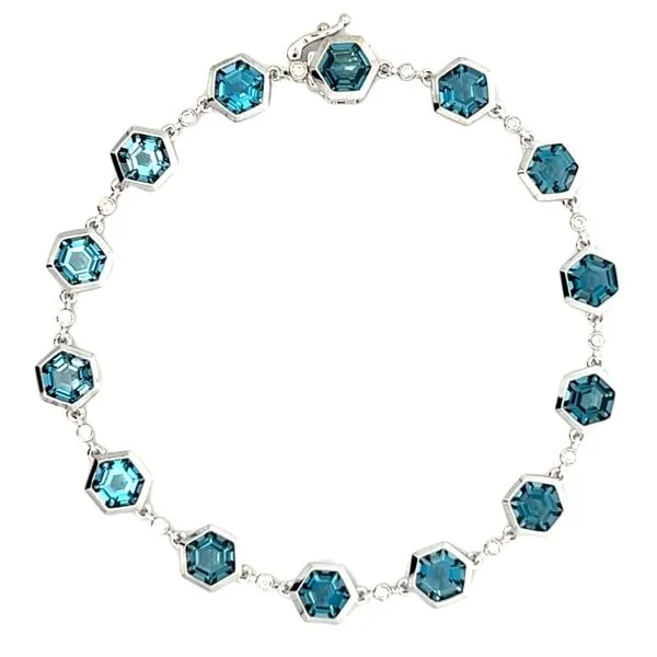14K White Gold London BLue Topaz and Diamond Bracelet Jaymark Jewelers Cold Spring, NY