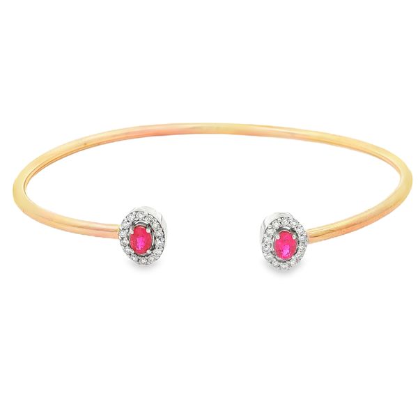 14K Rose Gold Ruy and Diamond Halo Cuff Bangle Jaymark Jewelers Cold Spring, NY