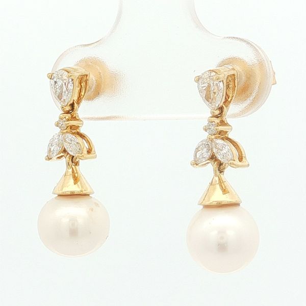 14K Yellow Gold Pearl and Diamond Earrings Image 3 Jaymark Jewelers Cold Spring, NY