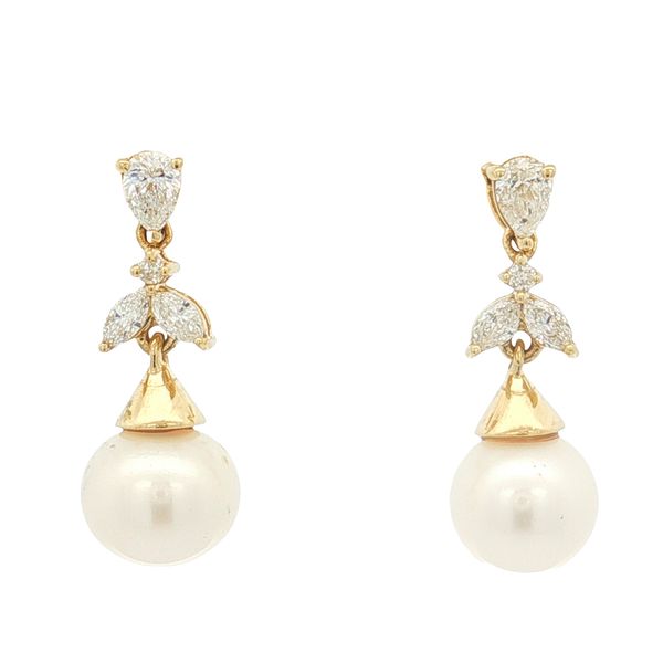 14K Yellow Gold Pearl and Diamond Earrings Jaymark Jewelers Cold Spring, NY