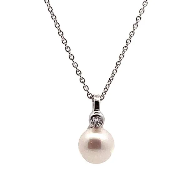 14K White Gold Pearl and Diamond Pendant Jaymark Jewelers Cold Spring, NY