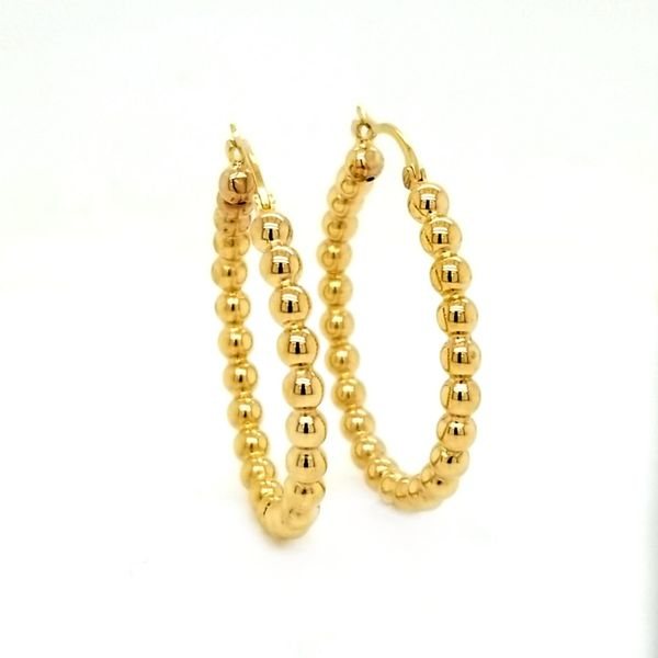 14k Yellow Gold Medium Size Beaded Hoop Earrings Image 2 Jaymark Jewelers Cold Spring, NY