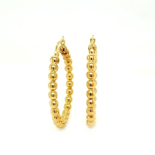 14k Yellow Gold Medium Size Beaded Hoop Earrings Jaymark Jewelers Cold Spring, NY