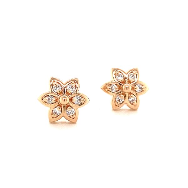 14K Rose Gold Diamond Flower Earrings Jaymark Jewelers Cold Spring, NY