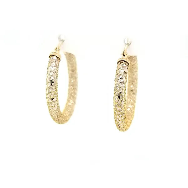 14k Two Tone Round Mesh Hoop Earrings Image 2 Jaymark Jewelers Cold Spring, NY