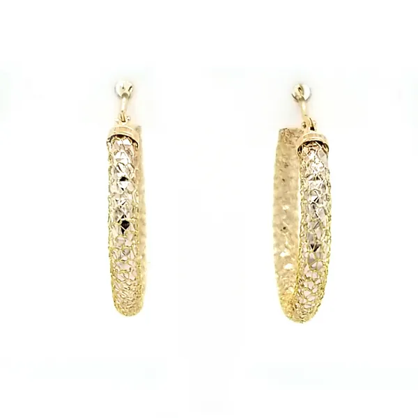 14k Two Tone Round Mesh Hoop Earrings Jaymark Jewelers Cold Spring, NY