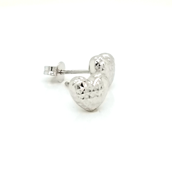 14k White Gold Puffed Heart Earrings Image 2 Jaymark Jewelers Cold Spring, NY