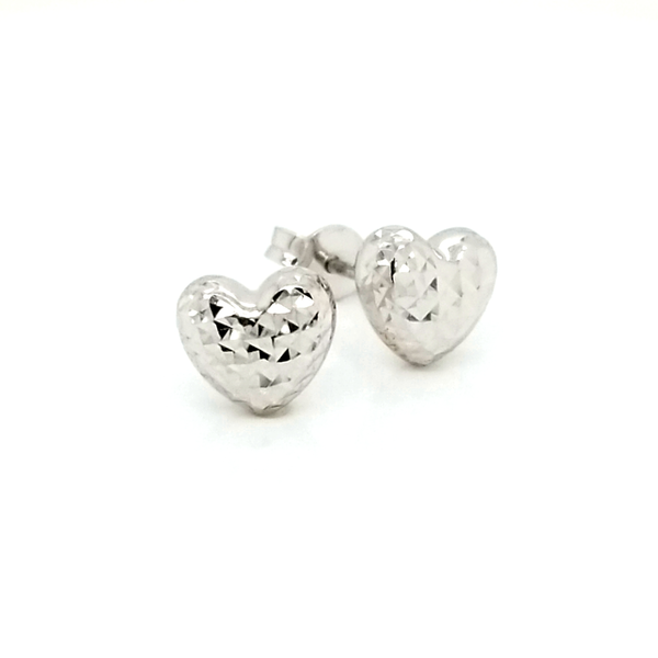 14k White Gold Puffed Heart Earrings Jaymark Jewelers Cold Spring, NY