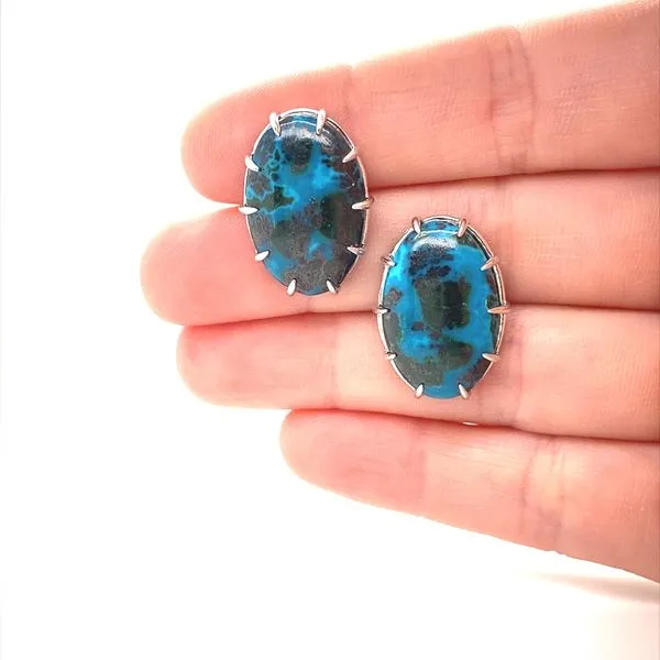 14K White Gold Azurite in Matrix Cufflinks Image 2 Jaymark Jewelers Cold Spring, NY