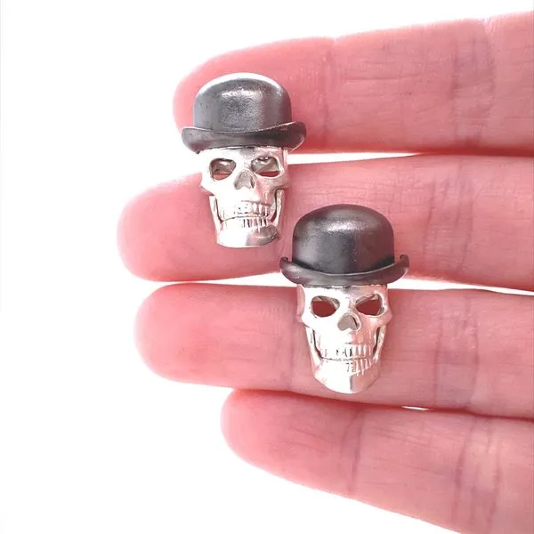Sterling Silver Skull Cufflinks with Bowler Hat and Umbrella Image 4 Jaymark Jewelers Cold Spring, NY