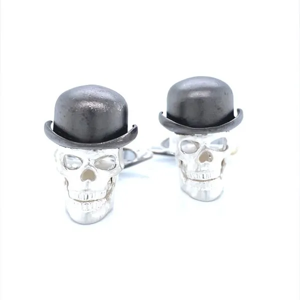 Sterling Silver Skull Cufflinks with Bowler Hat and Umbrella Jaymark Jewelers Cold Spring, NY