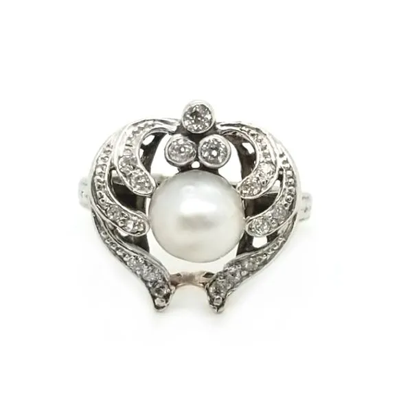 White Gold Pearl & Diamond Estate Ring Jaymark Jewelers Cold Spring, NY