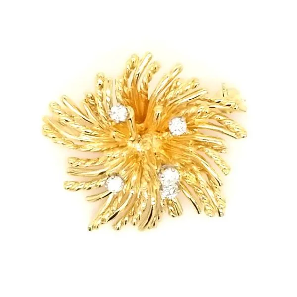 18K Yellow Gold Tiffany & Co. Gold and Diamond Flower Pin Jaymark Jewelers Cold Spring, NY
