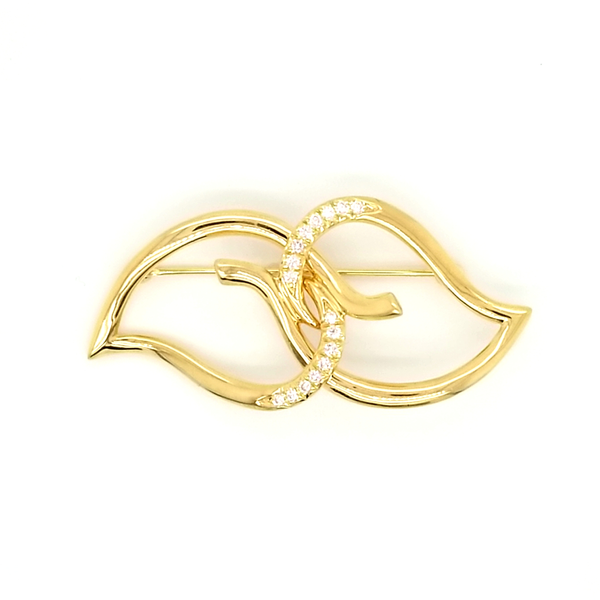 18K Yellow Gold Tiffany & Co. Gold and Diamond Interlocking Leaves Pin Jaymark Jewelers Cold Spring, NY