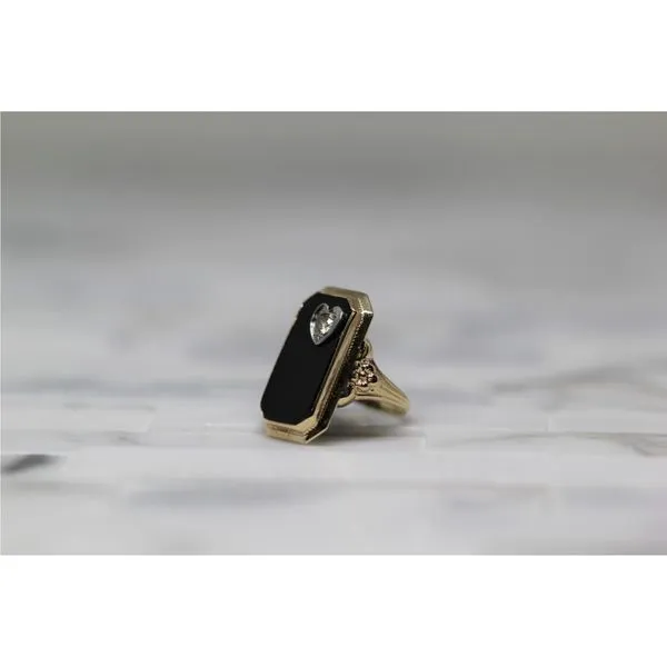 14K Yellow Gold Black Onyx and Diamond Estate Ring Image 2 Jaymark Jewelers Cold Spring, NY