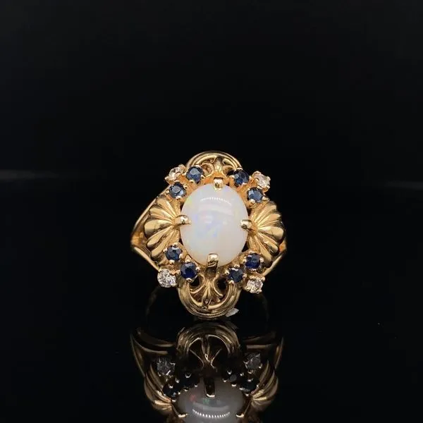14K Yellow Gold Opal, Sapphire, and Diamond Ring Jaymark Jewelers Cold Spring, NY