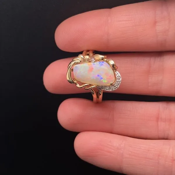 14K Yellow Gold Opal and Diamond Free-Form Ring Image 2 Jaymark Jewelers Cold Spring, NY