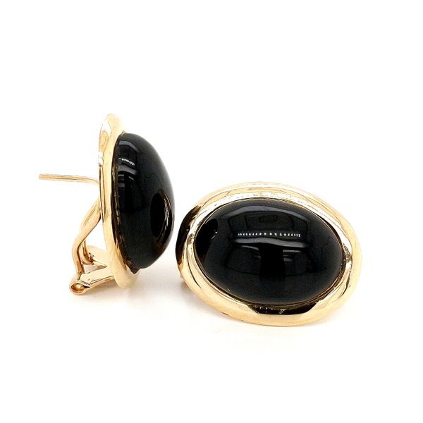 Gold Black Onyx Bezel Earrings Image 2 Jaymark Jewelers Cold Spring, NY