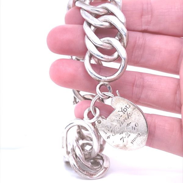 Sterling Silver 1940 Large Link Bracelet with Heart Shaped Lock Image 2 Jaymark Jewelers Cold Spring, NY