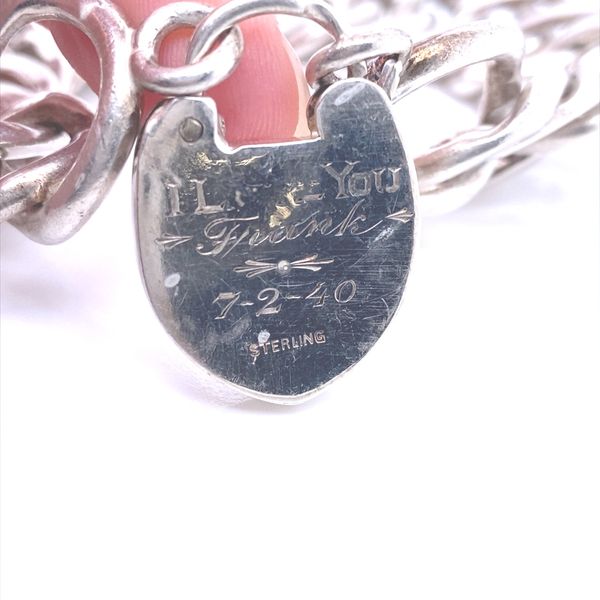 Sterling Silver 1940 Large Link Bracelet with Heart Shaped Lock Image 3 Jaymark Jewelers Cold Spring, NY