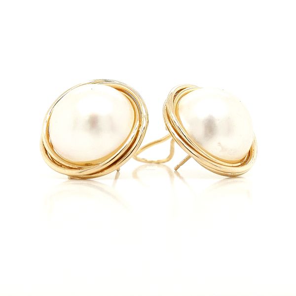 Gold and Mabe Pearl Earrings Jaymark Jewelers Cold Spring, NY
