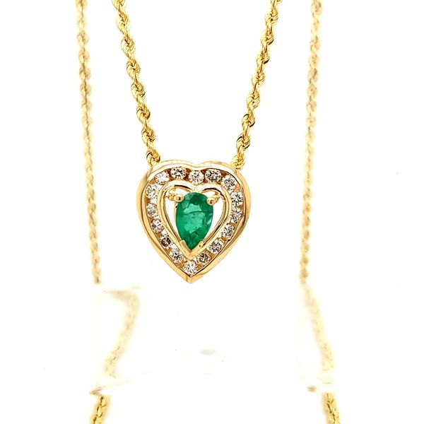 Gold Emerald and Diamond Heart Necklace Jaymark Jewelers Cold Spring, NY