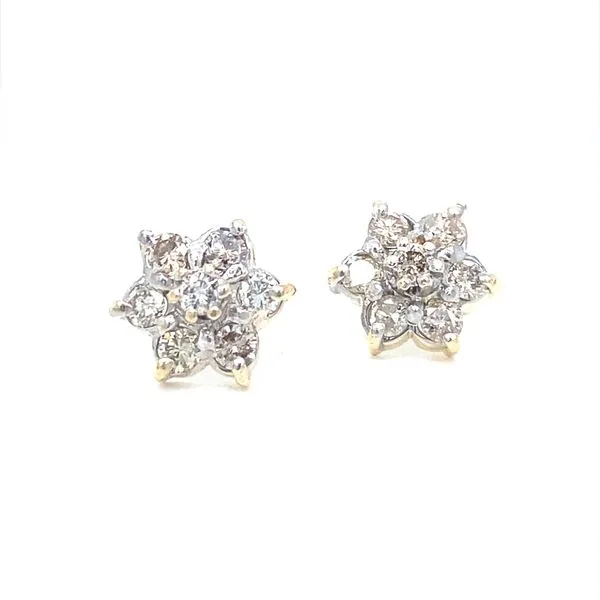 14K Yellow Gold Champagne Diamond Flower Earrings Jaymark Jewelers Cold Spring, NY