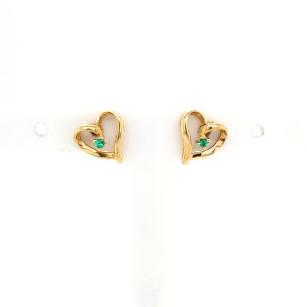 14K Yellow Gold Open Heart Emerald Earrings Jaymark Jewelers Cold Spring, NY