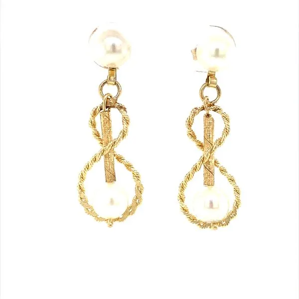 14K Yellow Gold Twist Pearl Dangle Earrings Jaymark Jewelers Cold Spring, NY