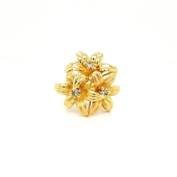 18K Yellow Gold Three Flower Diamond Ring Jaymark Jewelers Cold Spring, NY