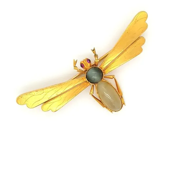 18K Yellow Gold Dragonfly Chrysoberyl Cat's Eye Pin Jaymark Jewelers Cold Spring, NY