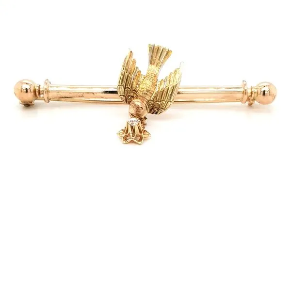 14K Yellow Gold Diamond Dangling Dove Bar Pin Jaymark Jewelers Cold Spring, NY