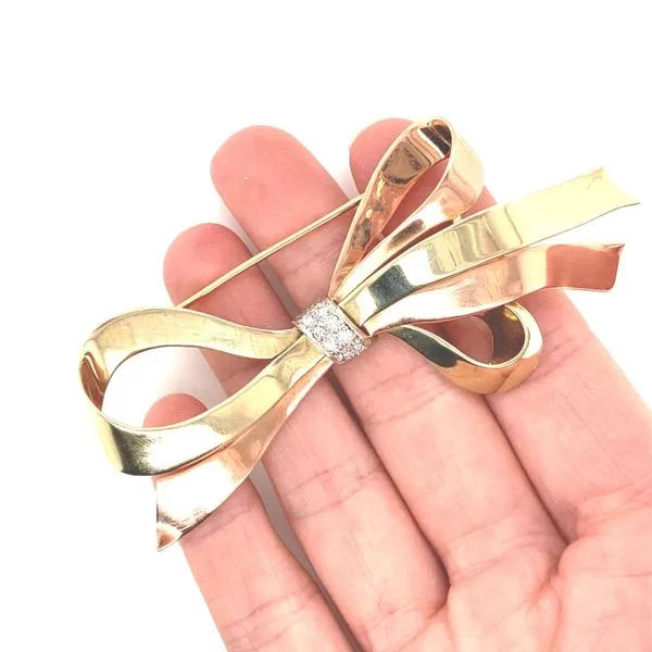 14K Tri-color Gold and Diamond Bow Pin Image 2 Jaymark Jewelers Cold Spring, NY