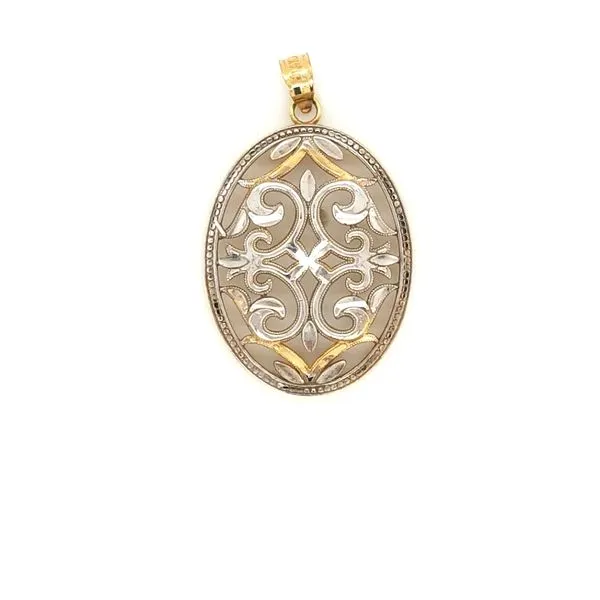 14K Two Tone Gold Oval Filigree Pendant Jaymark Jewelers Cold Spring, NY