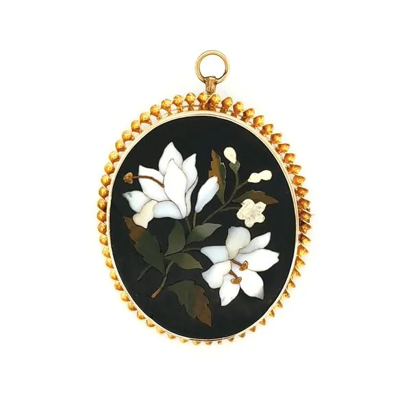 14K Yellow Gold Inlaid Flower Rope Frame Pin Jaymark Jewelers Cold Spring, NY