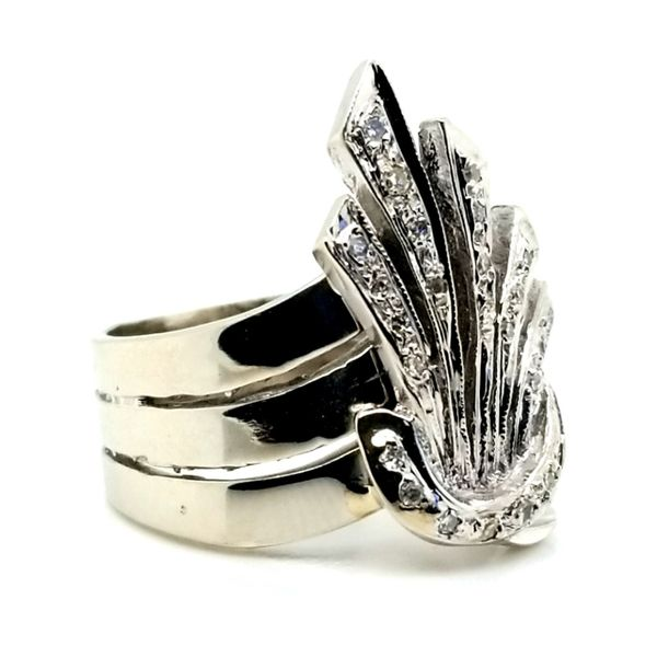 14K White Gold Triple Band with Vintage Diamond Ribbon Design Image 2 Jaymark Jewelers Cold Spring, NY