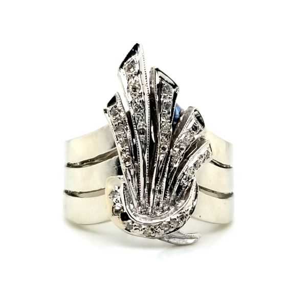 14K White Gold Triple Band with Vintage Diamond Ribbon Design Jaymark Jewelers Cold Spring, NY
