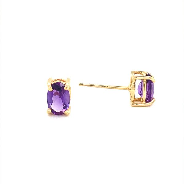 14K Yellow Gold Oval Amethyst Stud Earrings Image 3 Jaymark Jewelers Cold Spring, NY