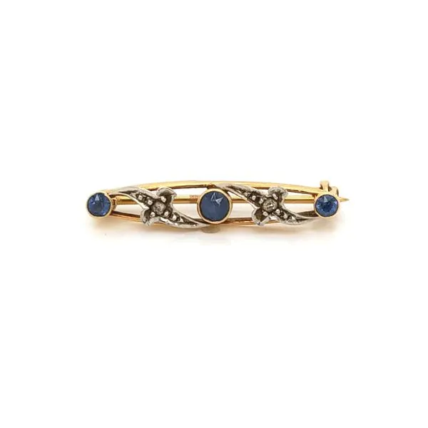 14K Yellow Gold Diamond and Imitation Sapphire Pin Jaymark Jewelers Cold Spring, NY