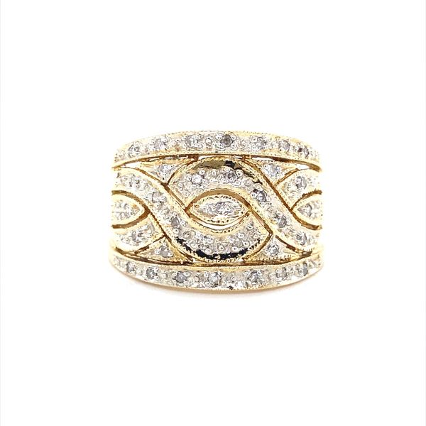 14k yellow gold wide diamond twist design band Jaymark Jewelers Cold Spring, NY
