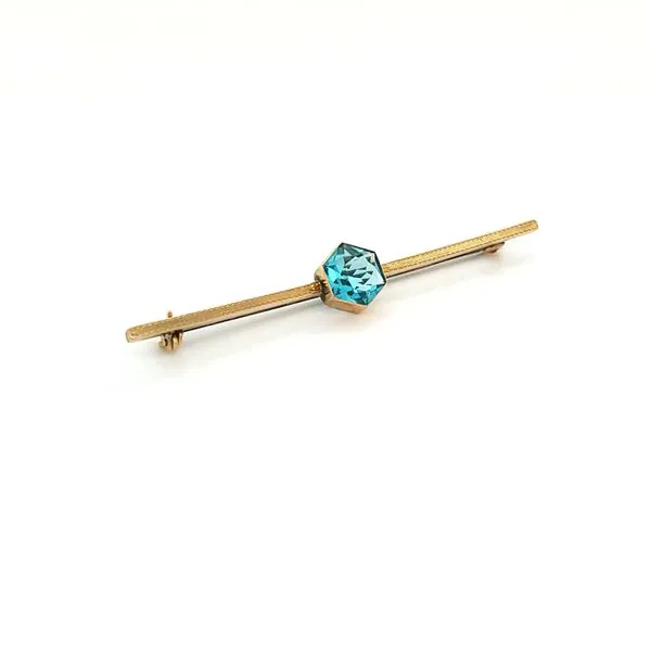 10K White Gold Bar Pin with Synthetic Blue Hexagon Stone Jaymark Jewelers Cold Spring, NY