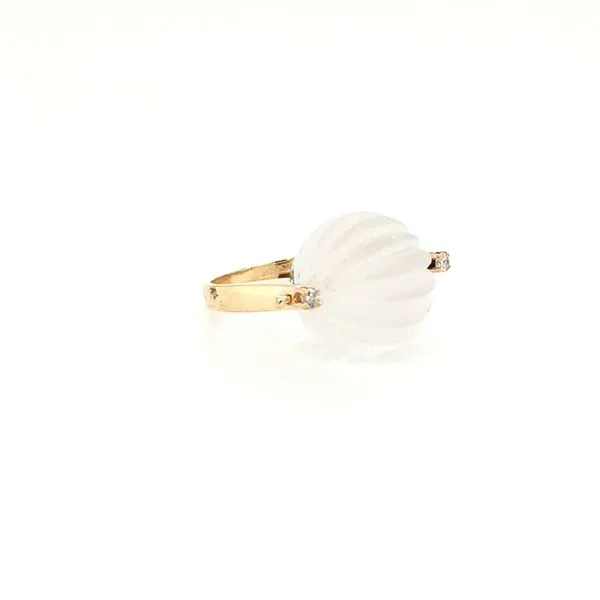 14K Yellow Gold Spinning Carved Crystal and Diamond Ring Image 2 Jaymark Jewelers Cold Spring, NY