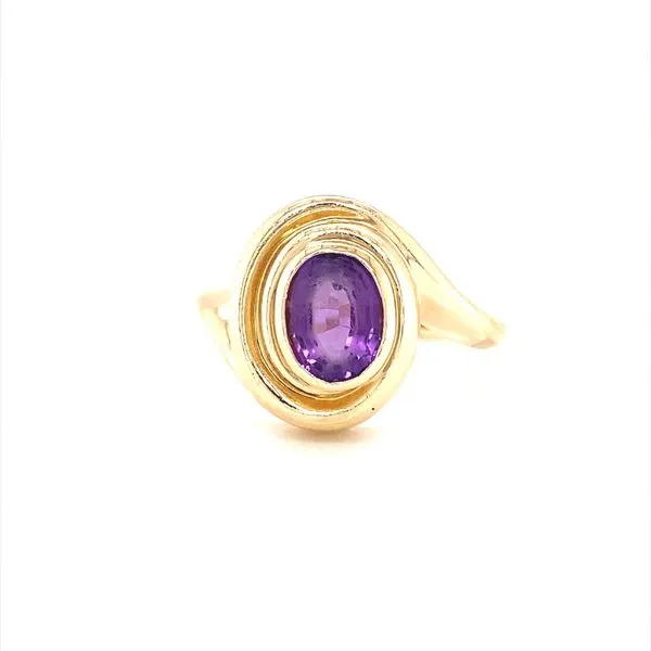 14K Yellow Gold Swirl Bezel Amethyst Ring Jaymark Jewelers Cold Spring, NY